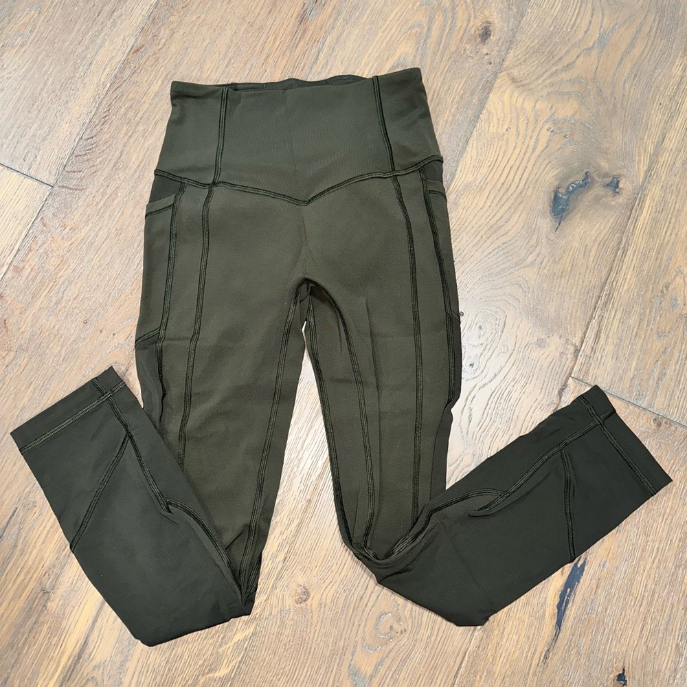Lululemon “all the right places” crop. Olive green